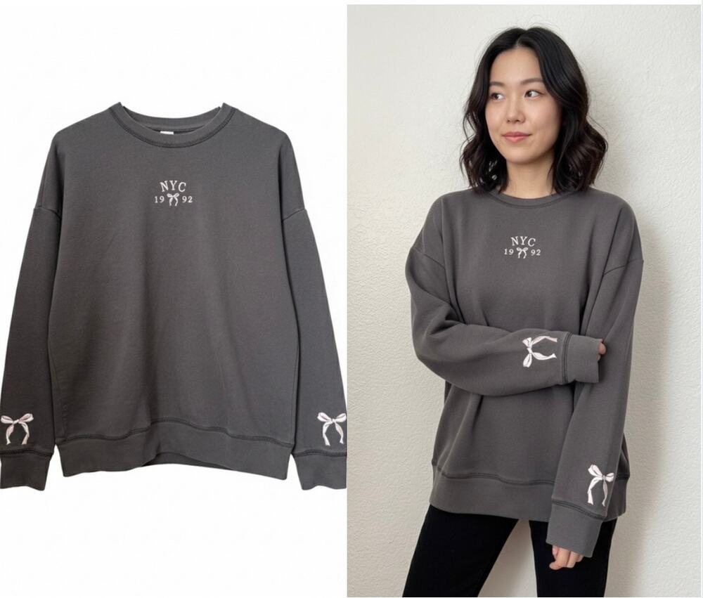 Abercrombie Kids preppy coquette balletcore bow sweatshirt size 13-14 Women’s XS